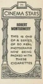 1929 British American Tobacco Cinema Stars Set 9 #71 Robert Montgomery Back