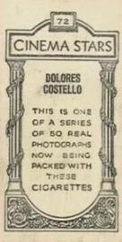 1929 British American Tobacco Cinema Stars Set 9 #72 Dolores Costello Back