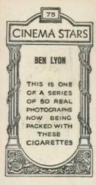 1929 British American Tobacco Cinema Stars Set 9 #75 Ben Lyon Back