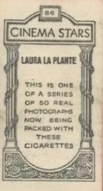 1929 British American Tobacco Cinema Stars Set 9 #86 Laura La Plante Back