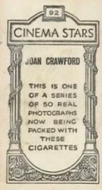 1929 British American Tobacco Cinema Stars Set 9 #92 Joan Crawford Back