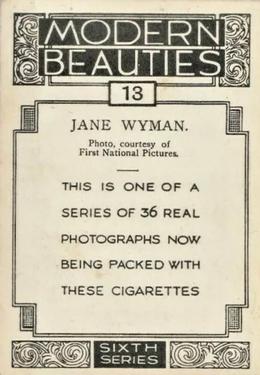 1938 British American Tobacco Modern Beauties 6th Series Extra Large #13 Jane Wyman Back