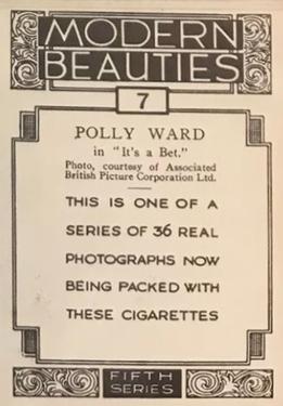 1938 British American Tobacco Modern Beauties 5th Series Extra Large #7 Polly Ward Back