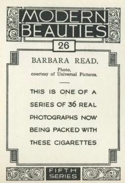 1938 British American Tobacco Modern Beauties 5th Series Extra Large #26 Barbara Read Back