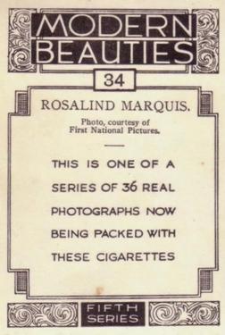 1938 British American Tobacco Modern Beauties 5th Series Extra Large #34 Rosalind Marquis Back
