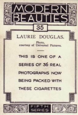 1938 British American Tobacco Modern Beauties 5th Series Extra Large #35 Laurie Douglas Back