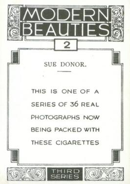 1938 British American Tobacco Modern Beauties 3rd Series Extra Large #2 Sue Donor Back