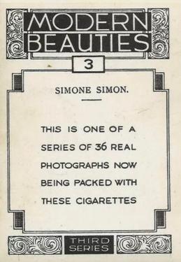 1938 British American Tobacco Modern Beauties 3rd Series Extra Large #3 Simone Simon Back
