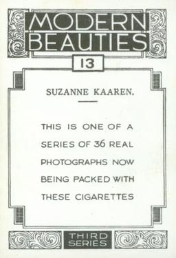 1938 British American Tobacco Modern Beauties 3rd Series Extra Large #13 Suzanne Kaaren Back