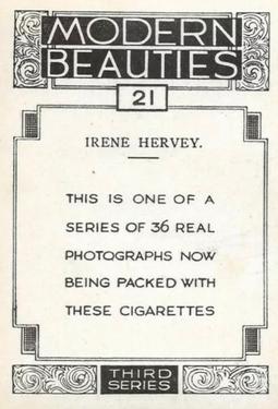 1938 British American Tobacco Modern Beauties 3rd Series Extra Large #21 Irene Hervey Back