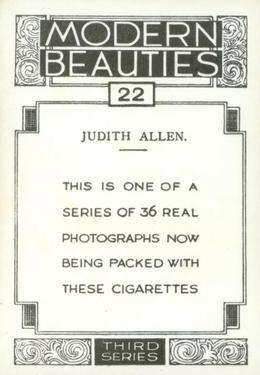1938 British American Tobacco Modern Beauties 3rd Series Extra Large #22 Judith Allen Back
