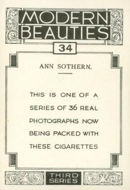 1938 British American Tobacco Modern Beauties 3rd Series Extra Large #34 Ann Sothern Back