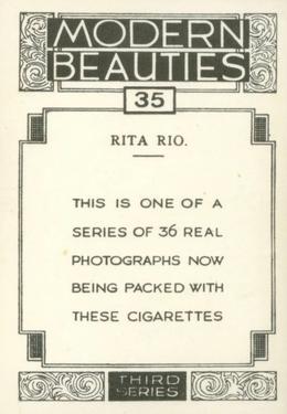 1938 British American Tobacco Modern Beauties 3rd Series Extra Large #35 Rita Rio Back