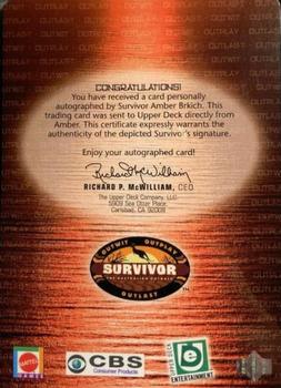 2001 Upper Deck Survivor Australian Outback - Autographs #AB Amber Brkich Back