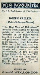 1938 Wix Film Favourites (2nd Series) #15 Joseph Calleia Back