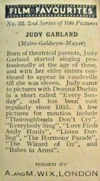 1938 Wix Film Favourites (2nd Series) #33 Judy Garland Back