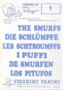 1982 Panini Smurfs Stickers #1 Sticker 1 Back