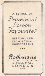 1934 Rothmans Prominent Screen Favourites #NNO Dorothy Bartlam Back