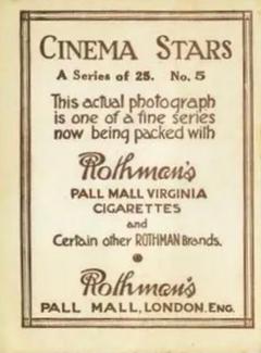 1925 Rothmans Cinema Stars Set of 25 #5 Viola Dana Back