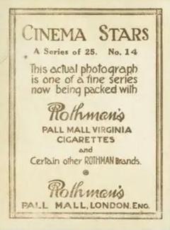 1925 Rothmans Cinema Stars Set of 25 #14 Alice Terry Back
