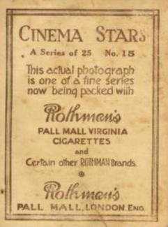 1925 Rothmans Cinema Stars Set of 25 #15 Hoot Gibson Back