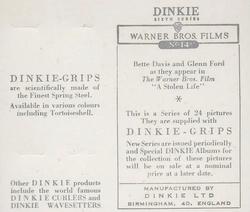 1949 Dinkie Warner Bros. Films Series 6 #14 Bette Davis / Glenn Ford Back