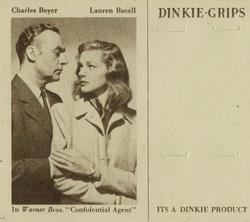 1949 Dinkie Warner Bros. Films Series 6 #15 Charles Boyer / Lauren Bacall Front