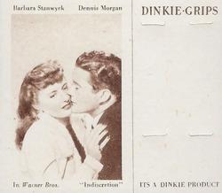 1949 Dinkie Warner Bros. Films Series 6 #16 Barbara Stanwyck / Dennis Morgan Front