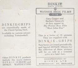1949 Dinkie Warner Bros. Films Series 6 #18 Gary Cooper / Barbara Stanwyck Back