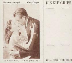 1949 Dinkie Warner Bros. Films Series 6 #18 Gary Cooper / Barbara Stanwyck Front