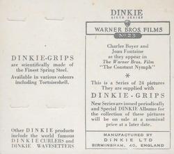 1949 Dinkie Warner Bros. Films Series 6 #23 Charles Boyer / Joan Fontaine Back