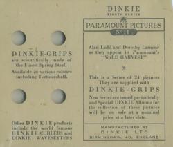 1950 Dinkie Paramount Pictures Series 8 #11 Alan Ladd / Dorothy Lamour Back