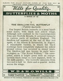 1938 Wills's Butterflies & Moths #1 Swallow-Tail Butterfly Back