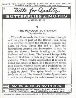 1938 Wills's Butterflies & Moths #9 Peacock Butterfly Back