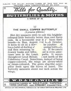 1938 Wills's Butterflies & Moths #17 Small Copper Butterfly Back
