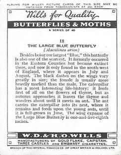 1938 Wills's Butterflies & Moths #18 Large Blue Butterfly Back