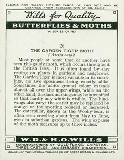 1938 Wills's Butterflies & Moths #26 Garden Tiger Moth Back