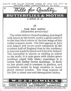 1938 Wills's Butterflies & Moths #29 Dot Moth Back