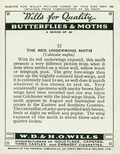 1938 Wills's Butterflies & Moths #32 Red Underwing Moth Back