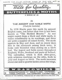 1938 Wills's Butterflies & Moths #34 Argent and Sable Moth Back