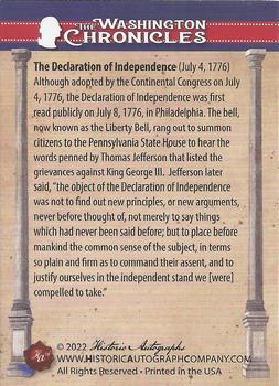 2022 Historic Autographs The Washington Chronicles #94 Declaration of Independence Back