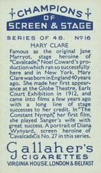 1934 Gallaher Champions of Screen and Stage #16 Mary Clare Back