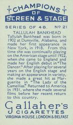 1934 Gallaher Champions of Screen and Stage #21 Tallulah Bankhead Back