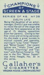 1934 Gallaher Champions of Screen and Stage #38 Evelyn Laye Back