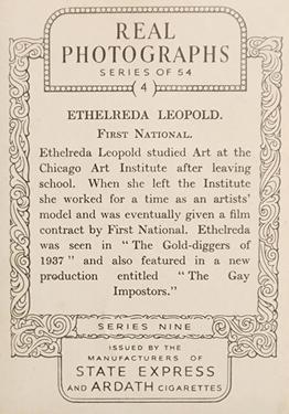 1939 Ardath Photocards Series 9 #4 Ethelreda Leopold Back