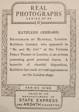 1939 Ardath Photocards Series 9 #25 Kathleen Gerrard Back