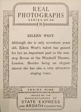 1939 Ardath Photocards Series 9 #26 Eileen West Back
