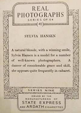 1939 Ardath Photocards Series 9 #40 Sylvia Hansen Back