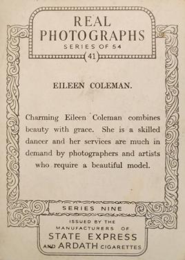 1939 Ardath Photocards Series 9 #41 Eileen Coleman Back