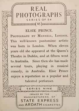 1939 Ardath Photocards Series 9 #46 Elsie Prince Back